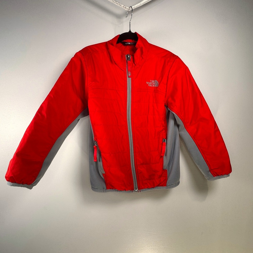 The North Face Boys Hybrid Quilted Puffer Jacket Red Grey Full Zip XS 6